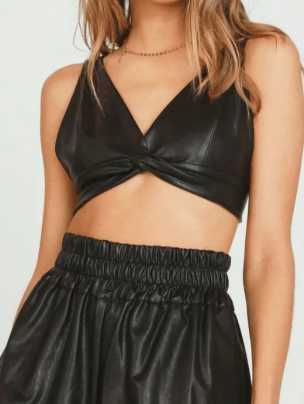 NWT Vintage Hauana Bra Top Faux Leather Lrg Pleather Black